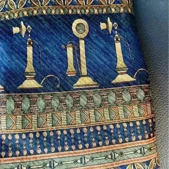 Daniel De Fasson Men’s Silk Tie Handmade Antique Telephone Design Classic Career - Picture 9 of 12